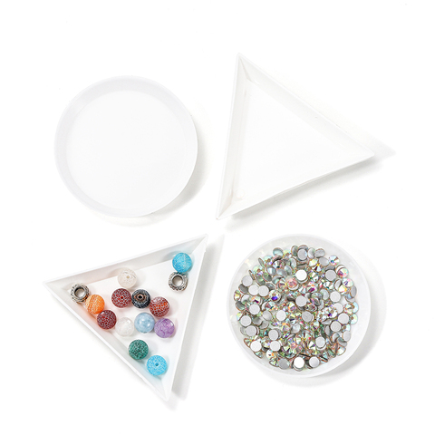 10pcs/lot beauty nail Dotting rhinestone Triangle Round Plate For Jewelry Beads Display Plastic Tray Packaging White Containers ► Photo 1/6