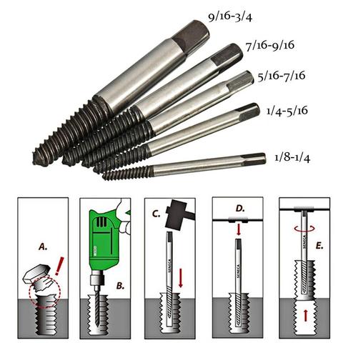 5pcs/set Damaged Broken Screw Extractor Easy Out Set Drill Bits Guide Broken Damaged Bolt Remover ► Photo 1/6