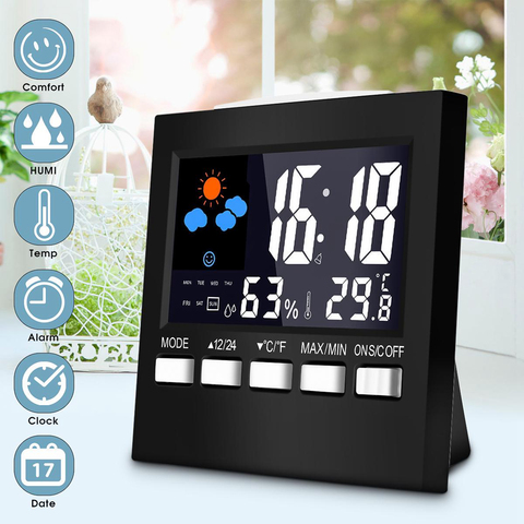 LCD Digital Thermometer Weather Station Clock &Alarm Clock Calendar Room Home Hygrometer Termometer Temperature Humidity Meter ► Photo 1/6