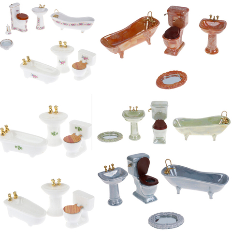 1:12 Dollhouse Miniature Furniture Scene Mini Bathroon Set Model Toy Shower Bathtub Basin Flush Toilet Pretend Play Doll Houses ► Photo 1/5