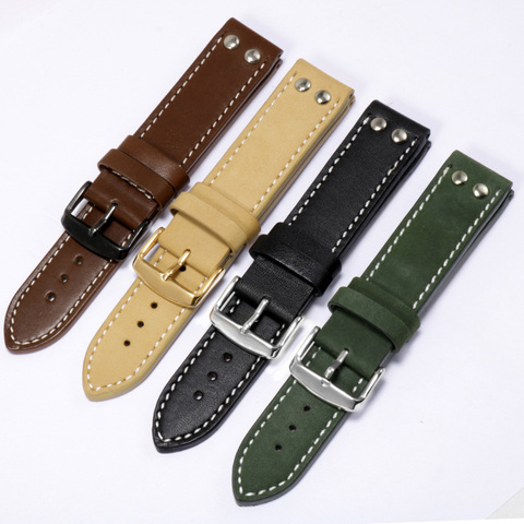 Yopo 20 22mm Genuine leather strap  black army green khaki brown with nail bracelet Replacement belt for men's watch accessories ► Photo 1/5