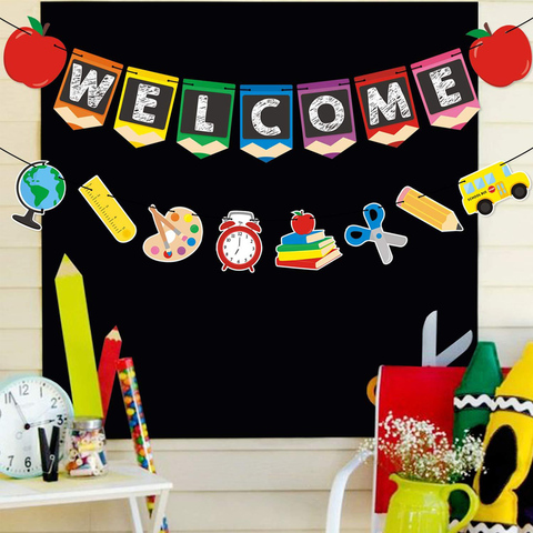 2pcs Welcome Class Back to School Hanging Sign Banner Bunting First Day of School for Classroom Decor Party Decorations ► Photo 1/5