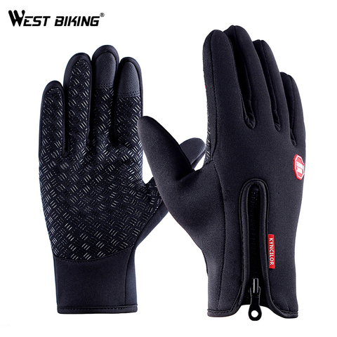 WEST BIKING Winter Cycling Gloves Warm Thermal Outdoor Sports Gloves Windproof Hiking Fishing Touch Screen Bicycle Gloves ► Photo 1/6