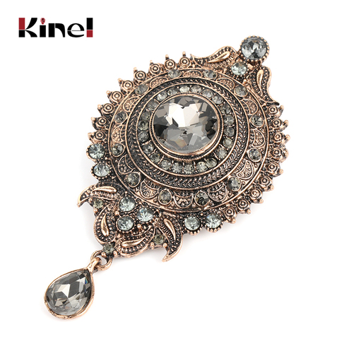 Kinel Bohemia Gray Crystal Flower Brooch Pins Metal Scarf Clothing Christmas Gift Banquet Vintage Wedding Accessories 219 New ► Photo 1/6