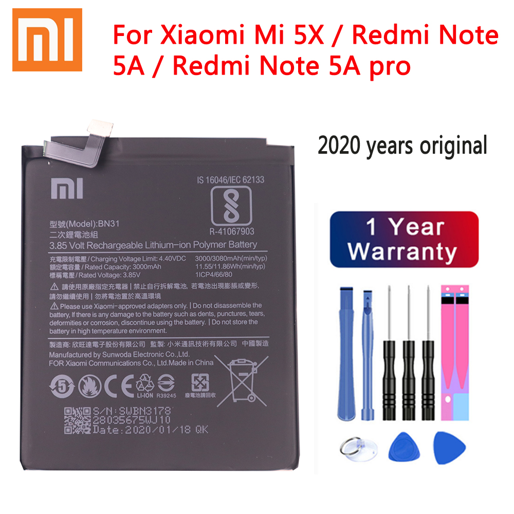2022 100% Original Battery 3000mAh BN31 For Xiaomi Mi 5X Redmi