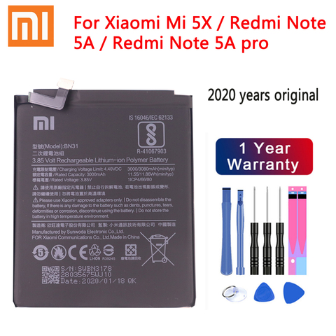 2022 100% Original Battery 3000mAh BN31 For Xiaomi Mi 5X Redmi Note 5A Redmi Note 5A pro Mi A1 Redmi Y1 Lite Redmi S2 Battery ► Photo 1/6