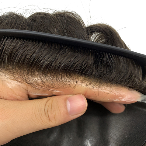 Human Hair Hairpieces Thin skin PU Replacement System Human Hair Men Toupees ► Photo 1/6