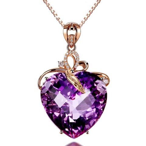 Heart Shape 18K Rose Gold Pendant Amethyst Stone 925 sterling silver Party Wedding Pendant necalace for women Statement Jewelry ► Photo 1/5