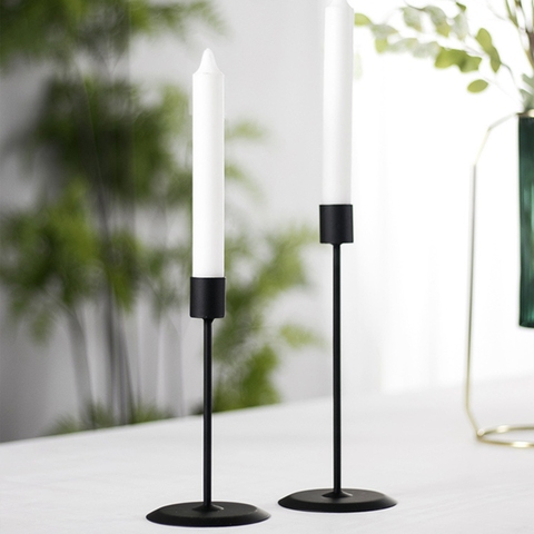 2 Pieces Candle Holder New Fashion Solid Color Metal Candlestick Desktop Decor For Home Office Black/Golden ► Photo 1/6