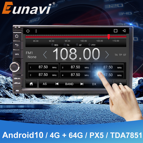 Eunavi Universal 2 din 7'' Android 10 Car Radio Stereo multimedia Player 2din GPS Navigation 4G WIFI USB TDA7851 touch screen BT ► Photo 1/6