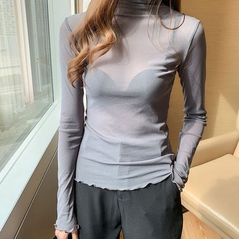 Size M-3XL Girls Mesh Blouses Shirts Tees Female Autumn Transparent Full Sleeve Turtleneck Thin Blouse Tops Undershirts Women ► Photo 1/6