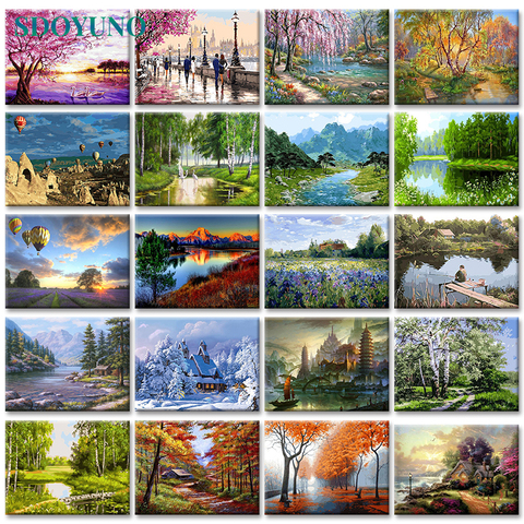 SDOYUNO 60x75cm Frameless painting by numbers Nature Landscape On Canvas pictures by numbers Home Decoration DIY For Unique Gift ► Photo 1/6