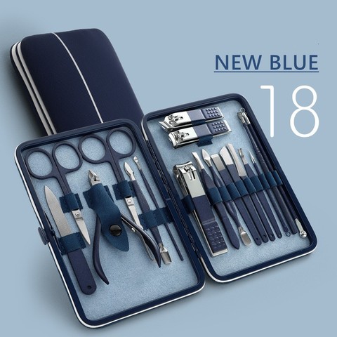 Blue Manicure Tools Set Pro Max Stainless Steel Professional nail clipper Kit of Pedicure Paronychia Nippers Trimmer Cutters ► Photo 1/6