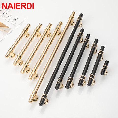 NAIERDI Zinc Alloy Black Gold Door Handles Pulls Furniture Handle Fashion Aluminum Kitchen Cabinet Handles Solid Drawer Knobs ► Photo 1/6