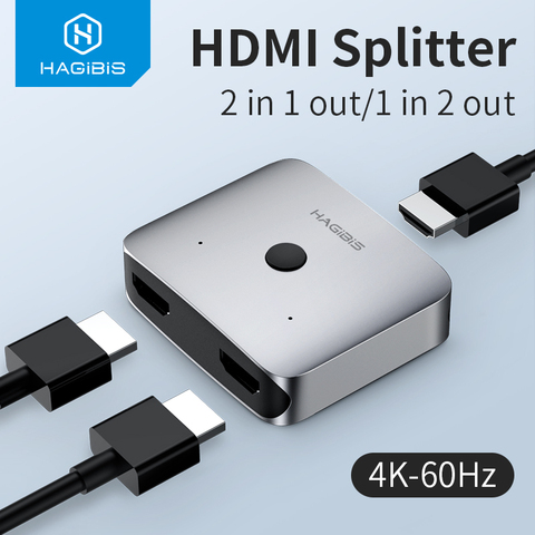 Hagibis HDMI Switch Bi-Direction 2.0 HDMI 4K@60Hz Switcher 1x2/2x1 Adapter 2 in 1 out Converter for PS4/3 TV Box HDMI Splitter ► Photo 1/6