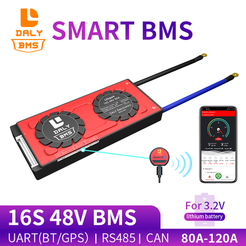 Daly 18650 3.2v smart BMS 16S 48V 80A 100A 120A Bluetooth 485 to USB device NTC UART software togther Lion LiFepo4 Battery BMS ► Photo 1/6