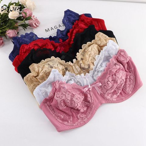 Plus Size Adjustable Lace Thin Underwear Women's Push Up Bra Big Breast  Cover B C D DD E F Cup Large Brassiere - AliExpress