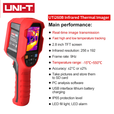 UNI-T UTi260B UTi260B Infrared Thermal Imager -15℃ ~ 550℃/(5℉~1022℉) LED Fill Light LED Alarm ► Photo 1/6