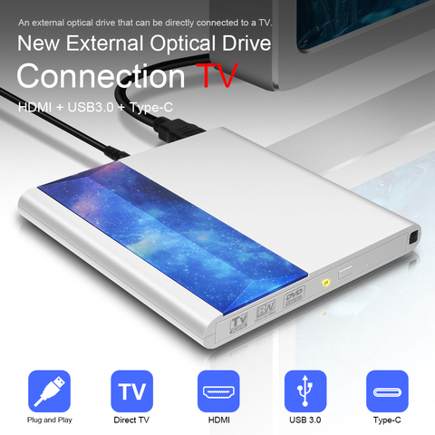 Deepfox Brand New External DVD Drive support Connecting TV Remote Control with USB 3.0 and Type C interface ► Photo 1/6