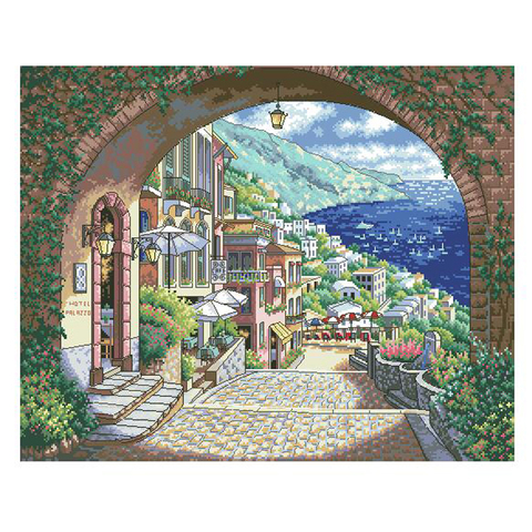 Top Quality Beautiful Lovely Counted Cross Stitch Kit Coastal View Hotel Sea City Seashore Beach dim 35265 ► Photo 1/4