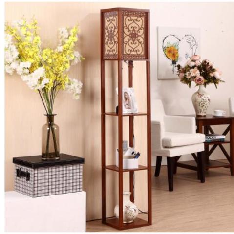 Artpad Chinese Decoration Wooden Floor Lamp With Wood Shelf Fabric EU/US Plug in LED Floor Lights for Living Room Bedroom Decor ► Photo 1/6