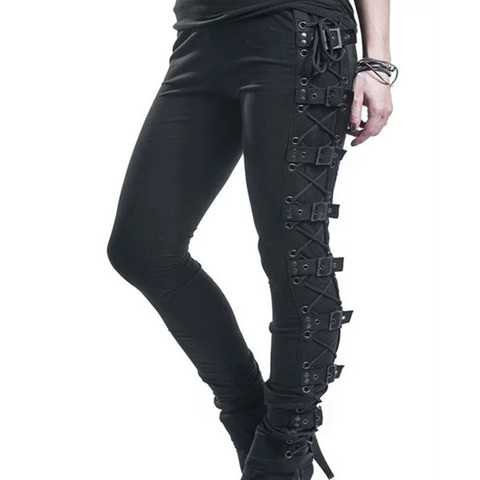 Rosetic Lace Up Casual Cargo Pants Women Buckle Gothic Punk Rock Dark Black Pantalons High Waist Pants Plus Size Trousers S-5XL ► Photo 1/6
