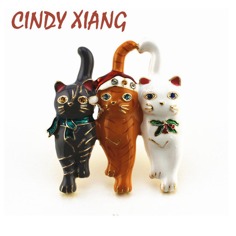 CINDY XIANG New Three Christmas Cat Brooches Cute Vivid Animal Pin Fashion Women And Men Brooch Party Jewelry Kids Gift 2022 ► Photo 1/6