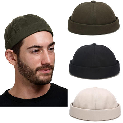 Unisex Docker Sailor Biker Cap Men Adjustable Casual Brimless Skull Loop Beanie Hat Solid Men Hat Summer Gorro Women's Hats ► Photo 1/6