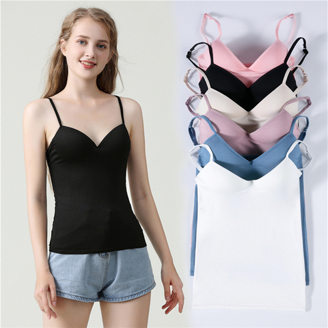 New Padded Bra Tank Top Women Modal Spaghetti Solid Cami Top Vest Female Camisole With Built In Bra Fitness Clothing ► Photo 1/6