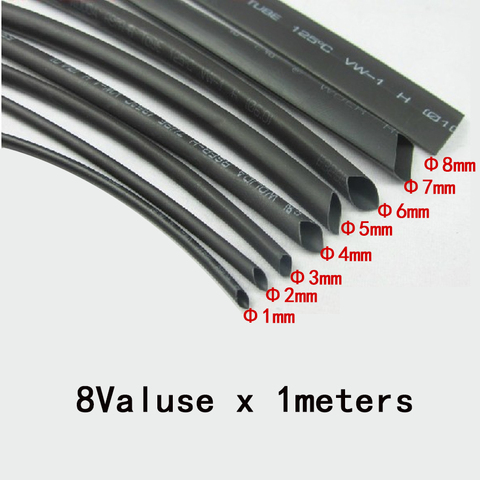 8meter/lot Heat Shrink Tube 1mm 2mm 3mm 4mm 5mm 6mm 7mm 8mm Heat Shrink Tubing Shrinkable Wrap Sleeve Kit top Electronic ► Photo 1/1
