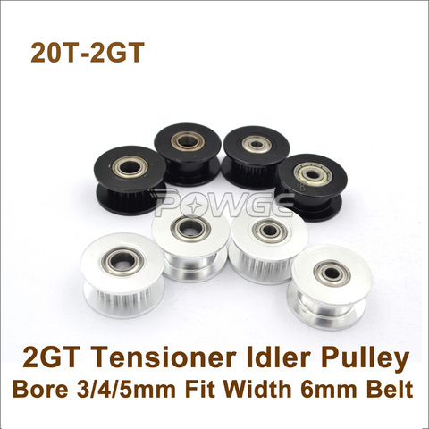 POWGE  20 Teeth 2GT Idler Pulley Bore 3/4/5mm For Width=6mm GT2 2M Belt 20T 20Teeth GT2 Passive Pulley With Bearing 20-2GT ► Photo 1/6