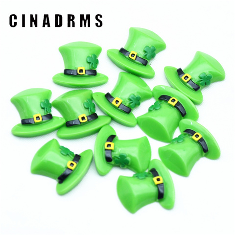 10PCS St. Patrick's Day Flat Back Green Shamrock Hat Miniatures St. Patrick's Four-Leaf Clover Scrapbooking Crafts ► Photo 1/4