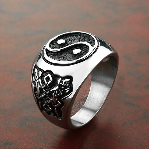 Vintage Tai Chi Gossip Signet Ring Men Women Stainless Steel Bagua Design Chinese Style Ring Cool Punk Biker Jewelry ► Photo 1/6