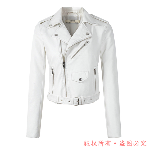 New Arrival 2022 brand Winter Autumn Motorcycle leather jackets White leather jacket women leather coat  slim PU jacket Leather ► Photo 1/6
