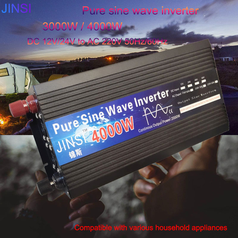 Pure Sine Wave Inverter 3000w 4000w 12V /24V 220V Voltage Transformer Solar Power Inverter DC12V to AC 220V LED Converter ► Photo 1/6
