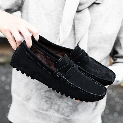 Winter Warm Fur Casual Shoes Men Loafers Luxury Brand Suede Shoes Male Flats Soft Light Driving Shoes Man Moccasins Men's Shoes ► Photo 1/6