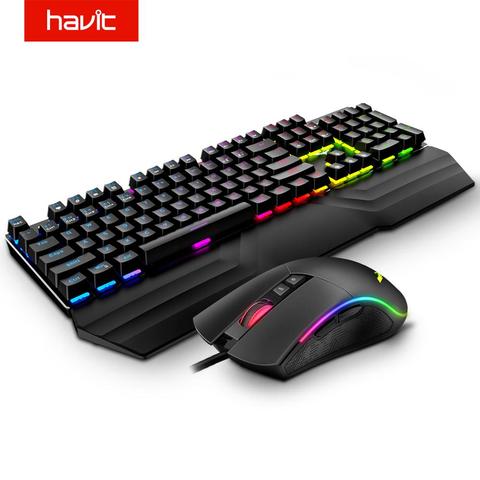 HAVIT Mechanical Keyboard Mouse Set 104 Keys Blue Switch Gaming Mouse RGB Light Wired USB For Russian US UK GER/DE Version ► Photo 1/6