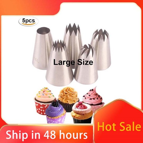 5pcs/pack Large Piping Tips Set Stainless Steel Russian Icing Piping Nozzles Kit Pastry Cupcakes Cakes Cookies Decorating Tool ► Photo 1/6