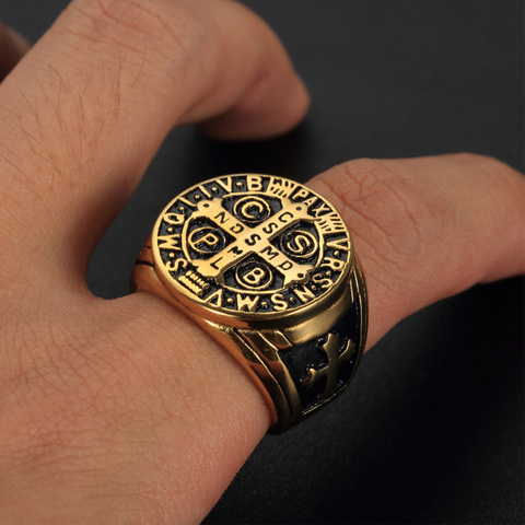 Christianity Jesus Exorcism Cross Ring Black Gold Silver Color Stainless Steel CSPB CSSML NDSMD Saint Benedict of Nursia Ring ► Photo 1/6