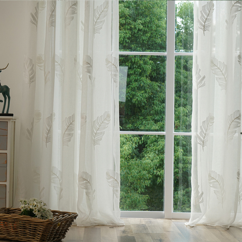 Elka Tulle Curtains for Living Room Bedroom Kitchen Feather Embroidery White Sheer Windows Volie Curtains Home Decro ► Photo 1/1
