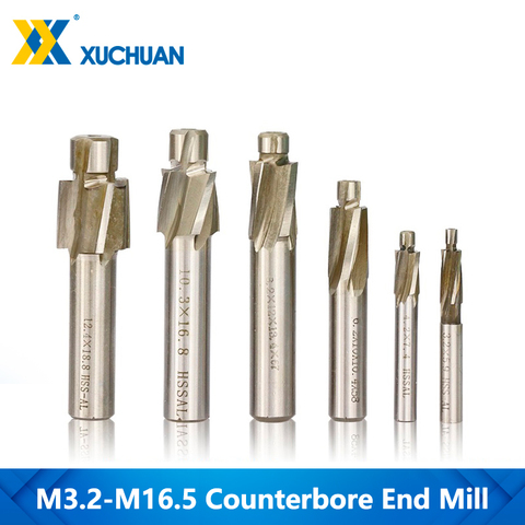 1pc M3.2-M16.5 HSS Counterbore End Mill CNC Machine Router Bit 4 Flutes Engraving Bit Counterbore Milling Cutter ► Photo 1/6
