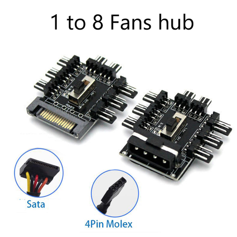 Fan Hub 1 to 8 3Pin Pwm Sata Molex Splitter PC Mining Cable 12V Power Suppply Cooler Cooling Speed Controller 4PIN/SATA Adapter ► Photo 1/6