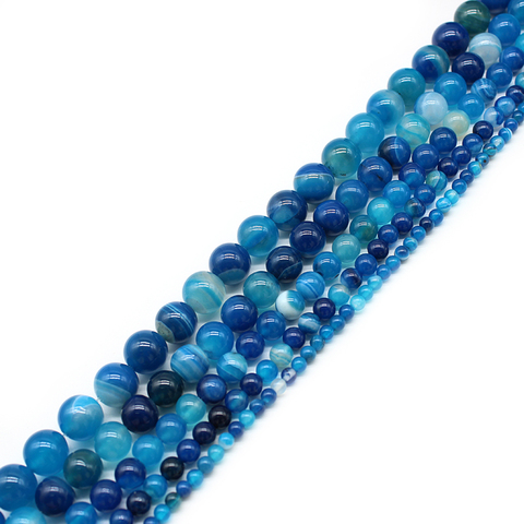 Natural Blue Zircon Stripe Peacock Agates  Round Loose Beads 6 8 10 12 14 MM Pick Size For Jewelry Making ► Photo 1/6