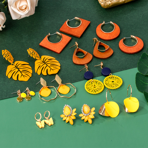 VCORM Korean Fashion Summer Yellow Leaf Dangle Earrings Simple Geometric Acrylic Butterfly Earrings for Women Wedding Jewelry ► Photo 1/6