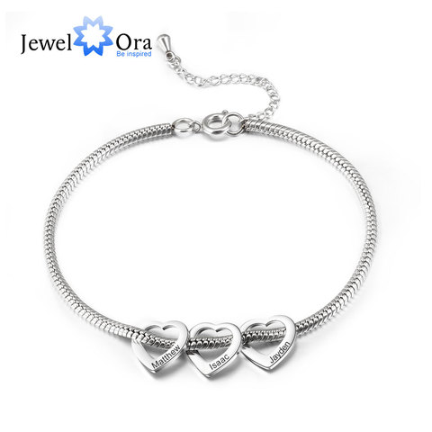 Personalized Stainless Steel Heart Beads Charm Anklet Bracelets for Women Custom Engraved Family Name Anklets Wedding Gifts ► Photo 1/6