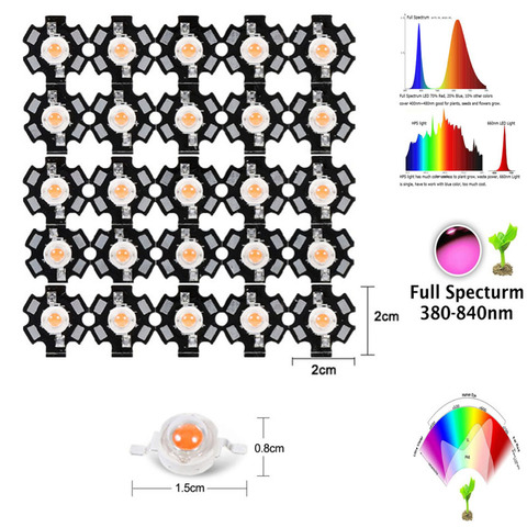 50pcs/lot 3W full spectrum led grow chip with PCB star , led grow lights ,broad spectrum 380nm-840nm led diode for indoor plant ► Photo 1/5