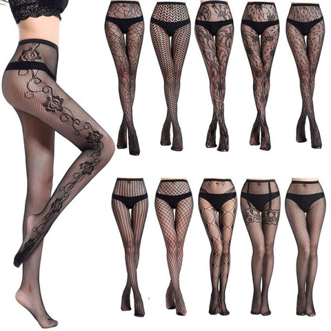 Hot Women Sexy Lingerie Stockings Garter Belt Fishnet Tights Transparent Pantyhose Thigh High Stripe Elasti Embroidery Stockings ► Photo 1/6