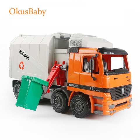 Large Size Children Simulation Garbage Orange Truck Sanitation Car Vehicle Toy Kid toys With 1 Garbage Can Hand cranking Operate ► Photo 1/6