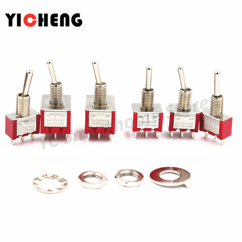 5Pcs MTS Small Red switch rocker switch 2A/125V 5A/250VAC toggle switch SPDT DPDT 3pin/ 6pin /9pin Self-locking/Momentary ► Photo 1/6