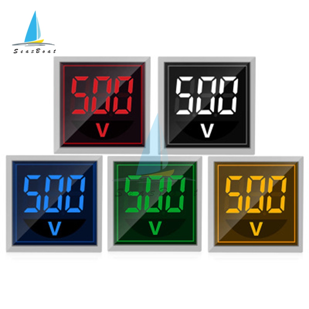22mm Square Mini Volt Meter Panel LED Digital Display Voltmeters AC 20-500V 